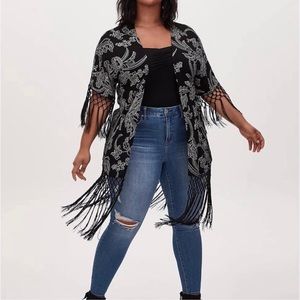 Torrid Black & White Fringe Kimono